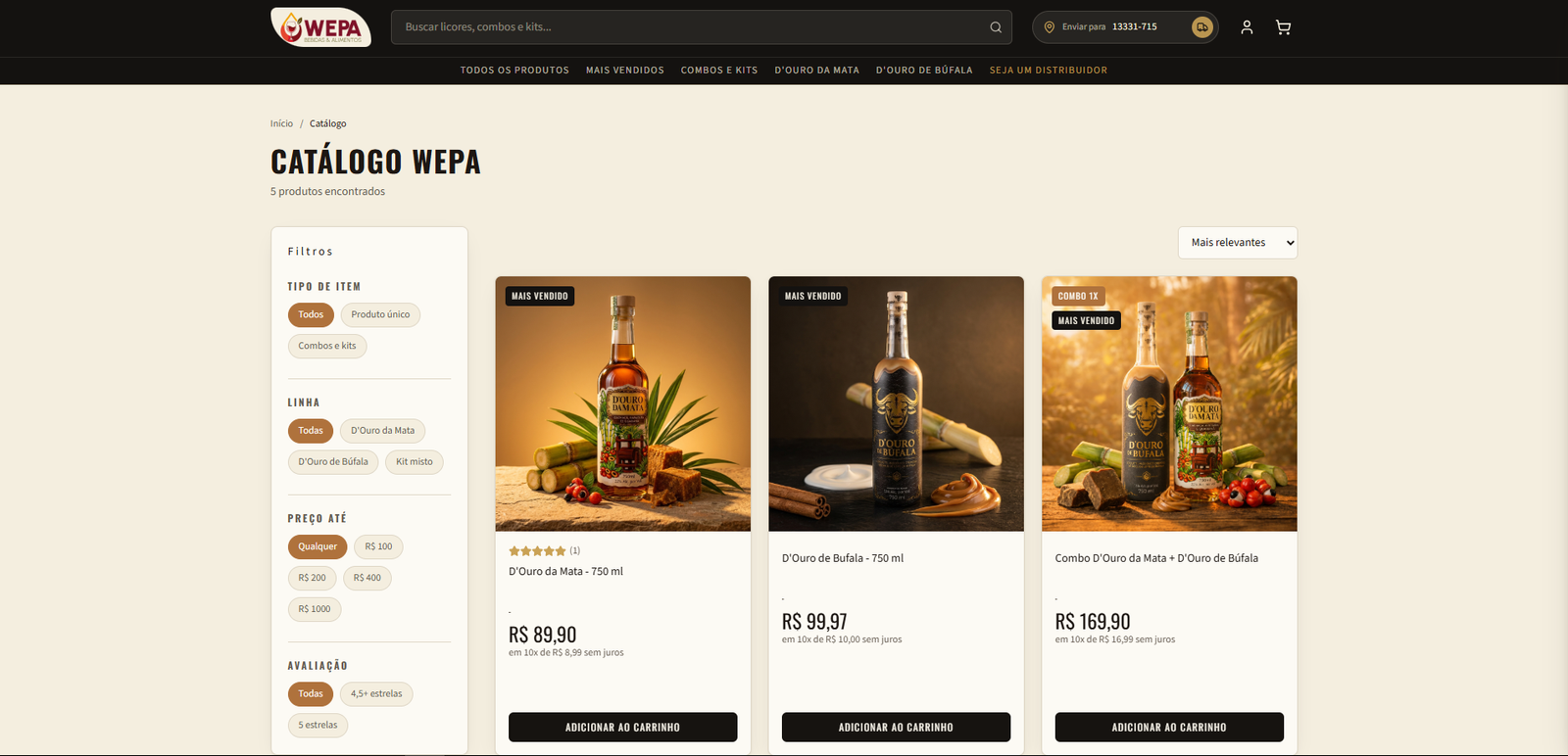 Loja WePa Bebidas: catálogo