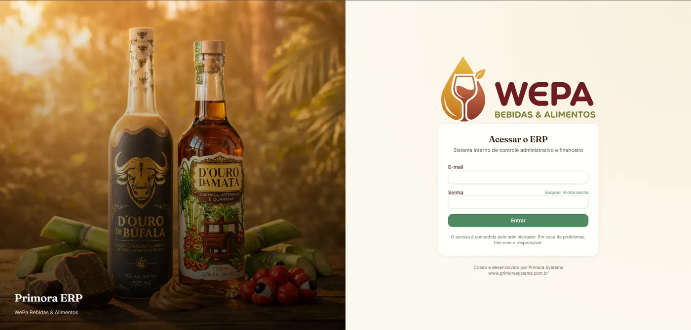 Tela do ERP personalizado desenvolvido pela Primora para a WePa